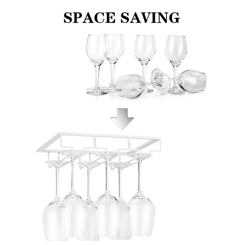 FOMANSH Wine Glass Rack - Under Cabinet Stemware Wine Glass Holder Glasses Storage Hanger 2 Pack Metal Organizer for Bar Kitchen White - Image 2